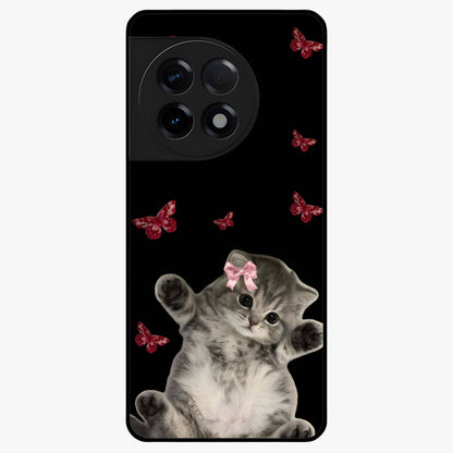 Butterfly Cat Bliss Glass Case for 1+11R charming front view featuring cat and butterfly aesthetic artwork
