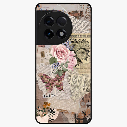 Butterfly News Bloom Glass Case for 1+11R artistic front view featuring blooming floral and butterfly themed artwork