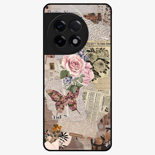 Butterfly News Bloom Glass Case for 1+11R artistic front view featuring blooming floral and butterfly themed artwork