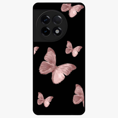 Butterfly Pattern Glass Case for 1+11R elegant front view featuring repeating butterfly artwork with aesthetic detailing