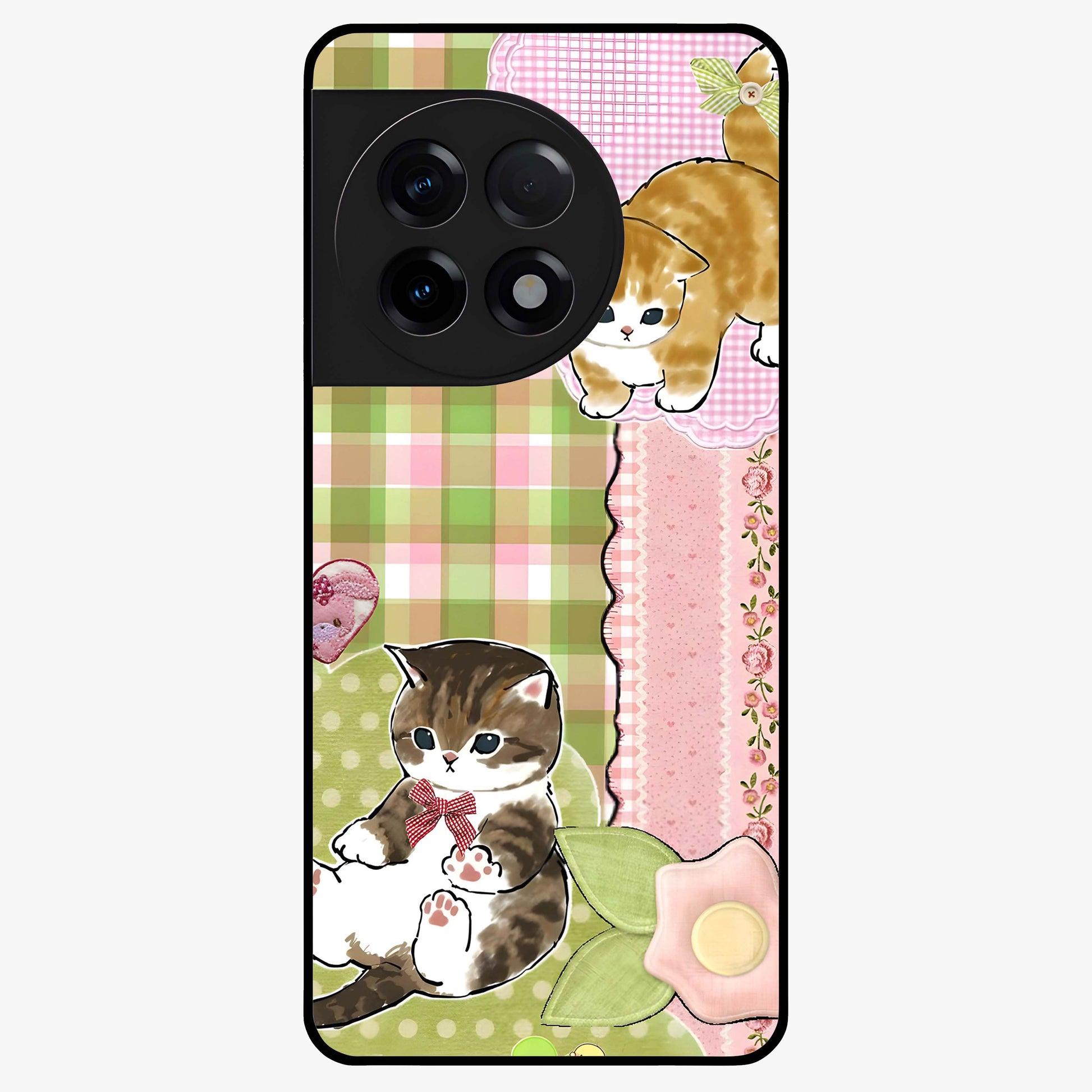Cats Sweet Button Glass Case for 1+11R adorable front view featuring cute cat artwork with sweet pastel tones
