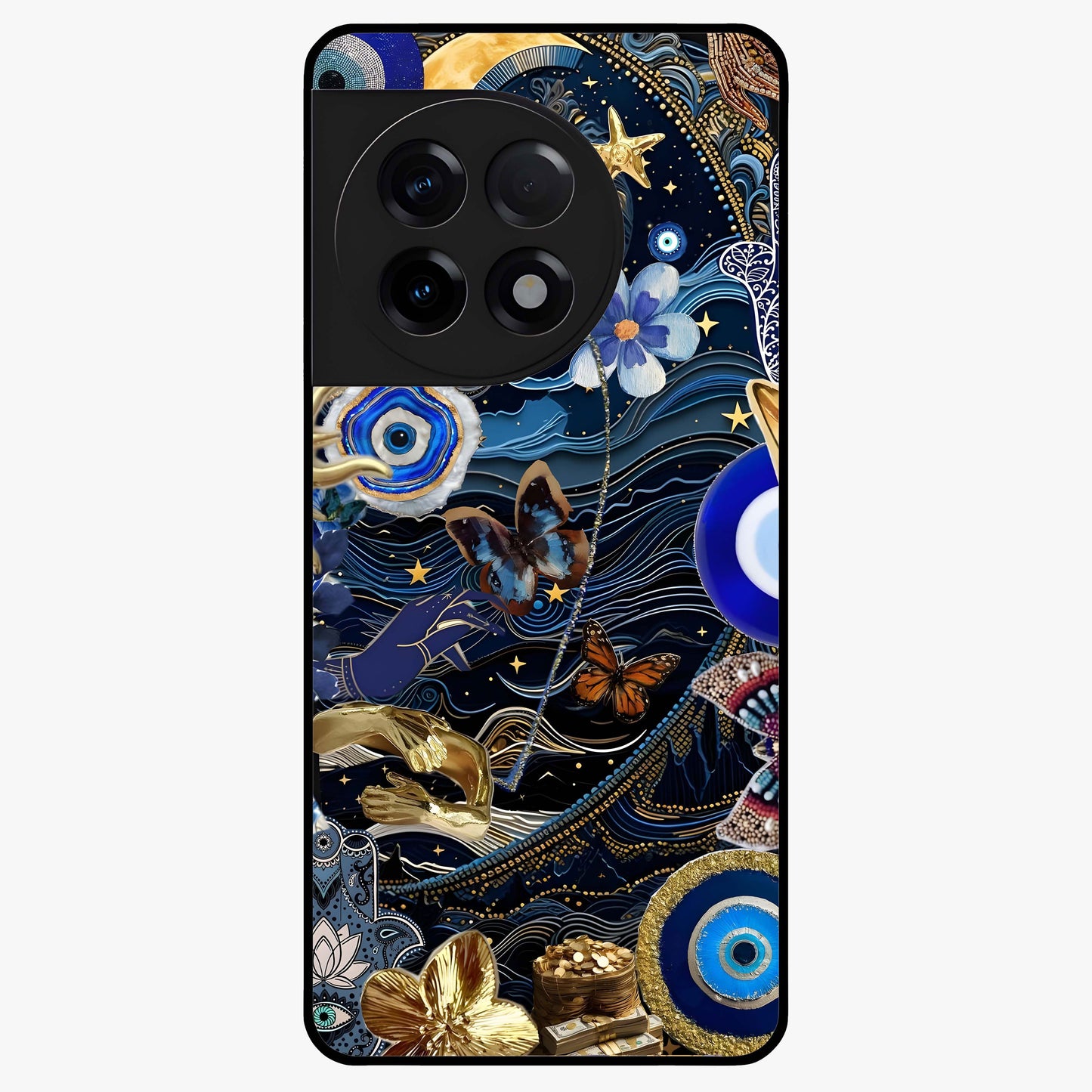 Celestial Blessing Shield Glass Case for 1+11R spiritual front view featuring protective celestial symbol artwork