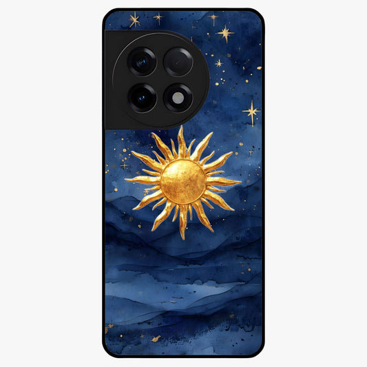 Celestial Blue Glow Glass Case for 1+11R radiant front view featuring glowing blue cosmic artwork