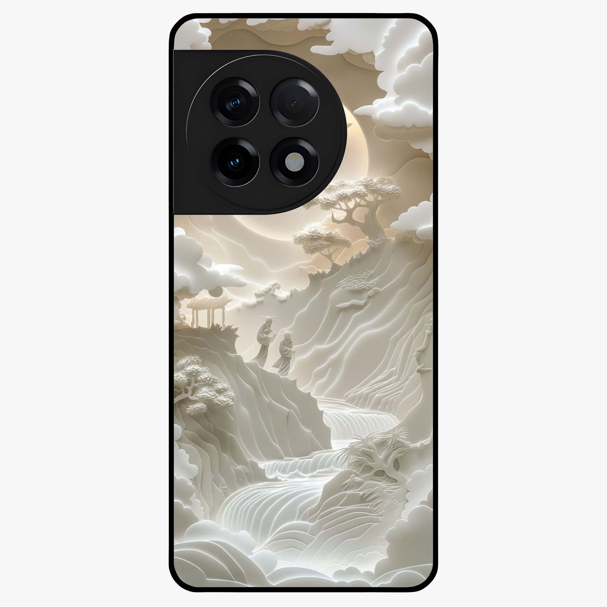 Celestial Origami Glass Case for 1+11R artistic front view featuring folded origami inspired cosmic artwork