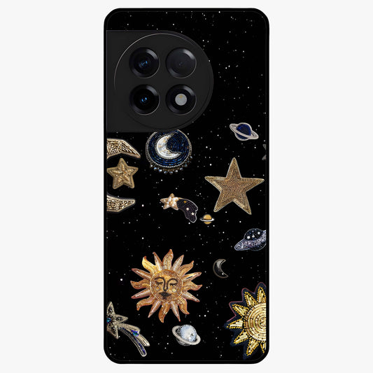 Celestial Star Charm Glass Case for 1+11R radiant front view featuring star inspired cosmic artwork