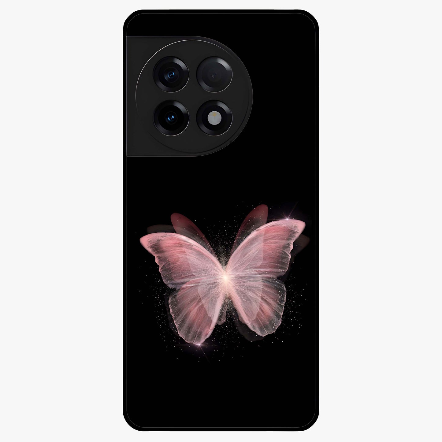 Celestial Wings Butterfly Glass Case for 1+11R elegant front view featuring butterfly artwork with cosmic accents