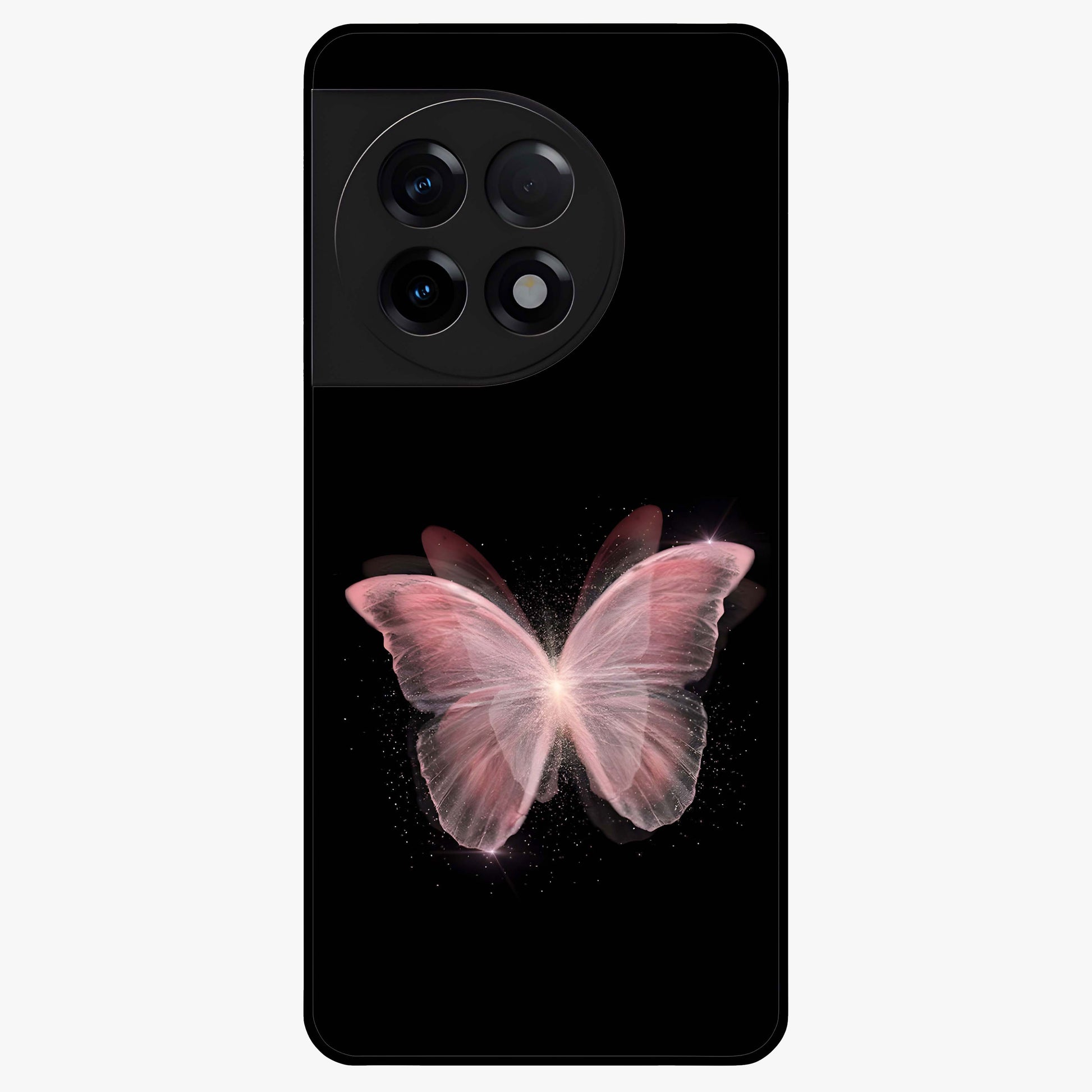 Celestial Wings Butterfly Glass Case for 1+11R elegant front view featuring butterfly artwork with cosmic accents