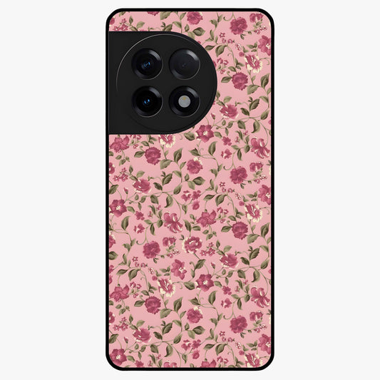 Charming Pink Floral Glass Case for 1+11R soft front view featuring delicate pink floral artwork