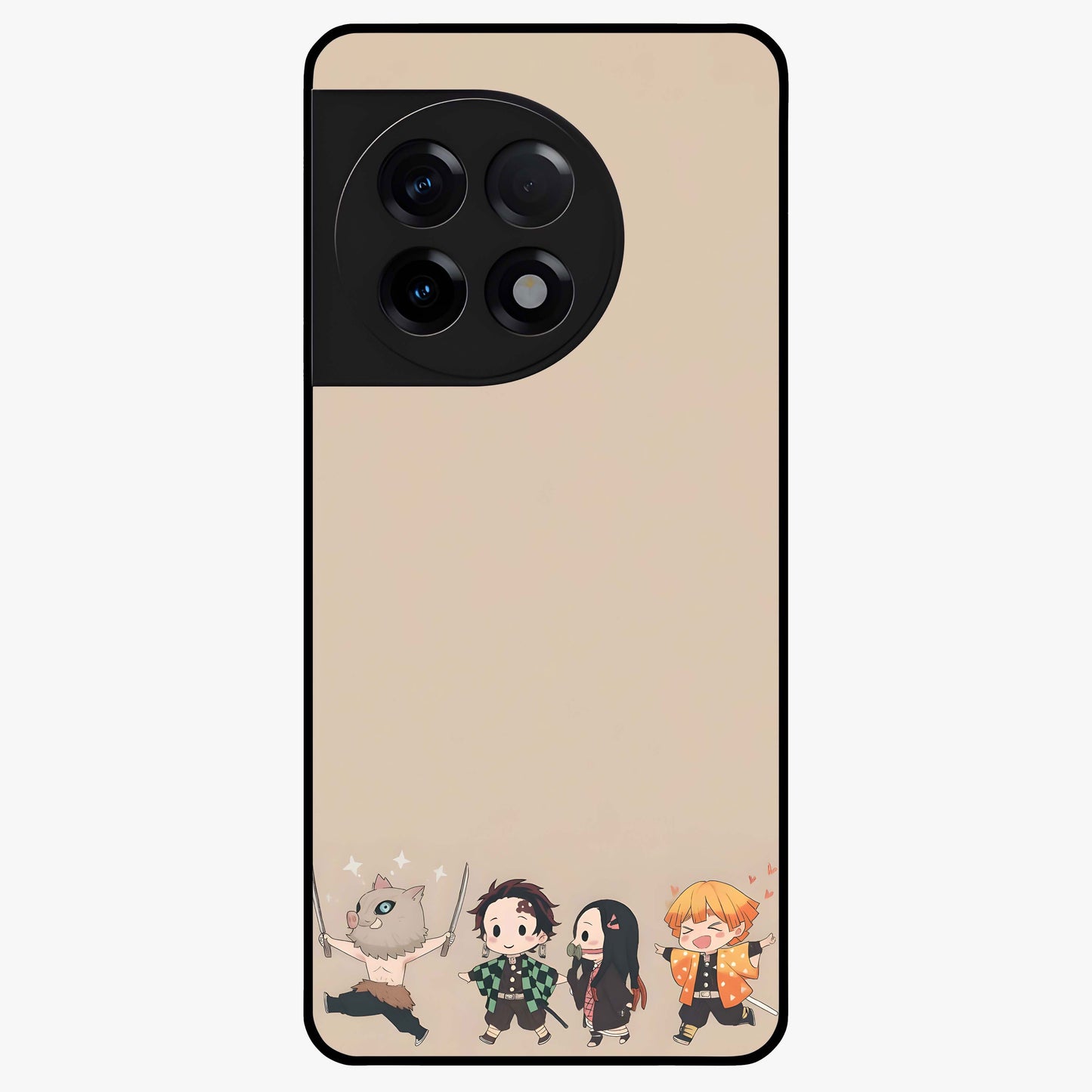 Chibi Demon Squad Glass Case for 1+11R playful front view featuring chibi style character artwork