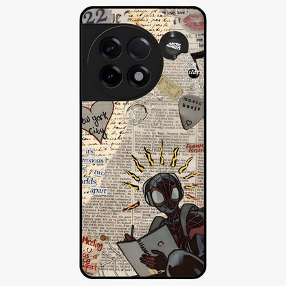 City Dream Sketch Glass Case for 1+11R showing full back design in clean flat view with artistic city sketch artwork and glossy glass finish.