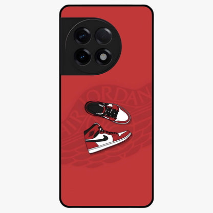 Classic Sneaker Float Glass Case for 1+11R showing full back design in clean flat view with floating sneaker artwork and glossy glass finish.