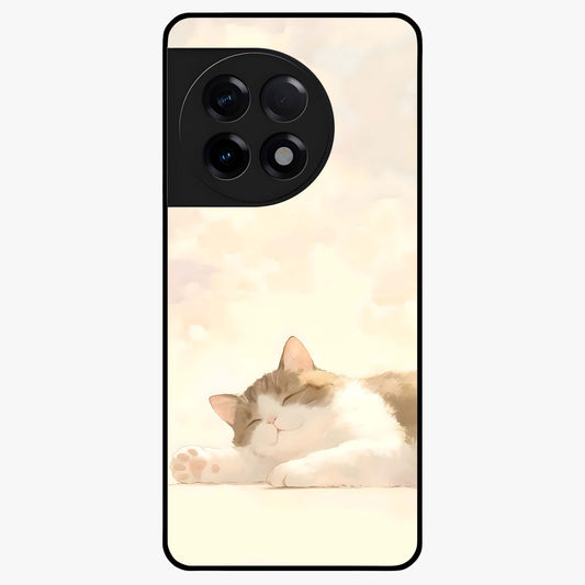 Cloud Nap Cat Glass Case for 1+11R adorable front view featuring cute sleeping cat artwork on soft cloud background