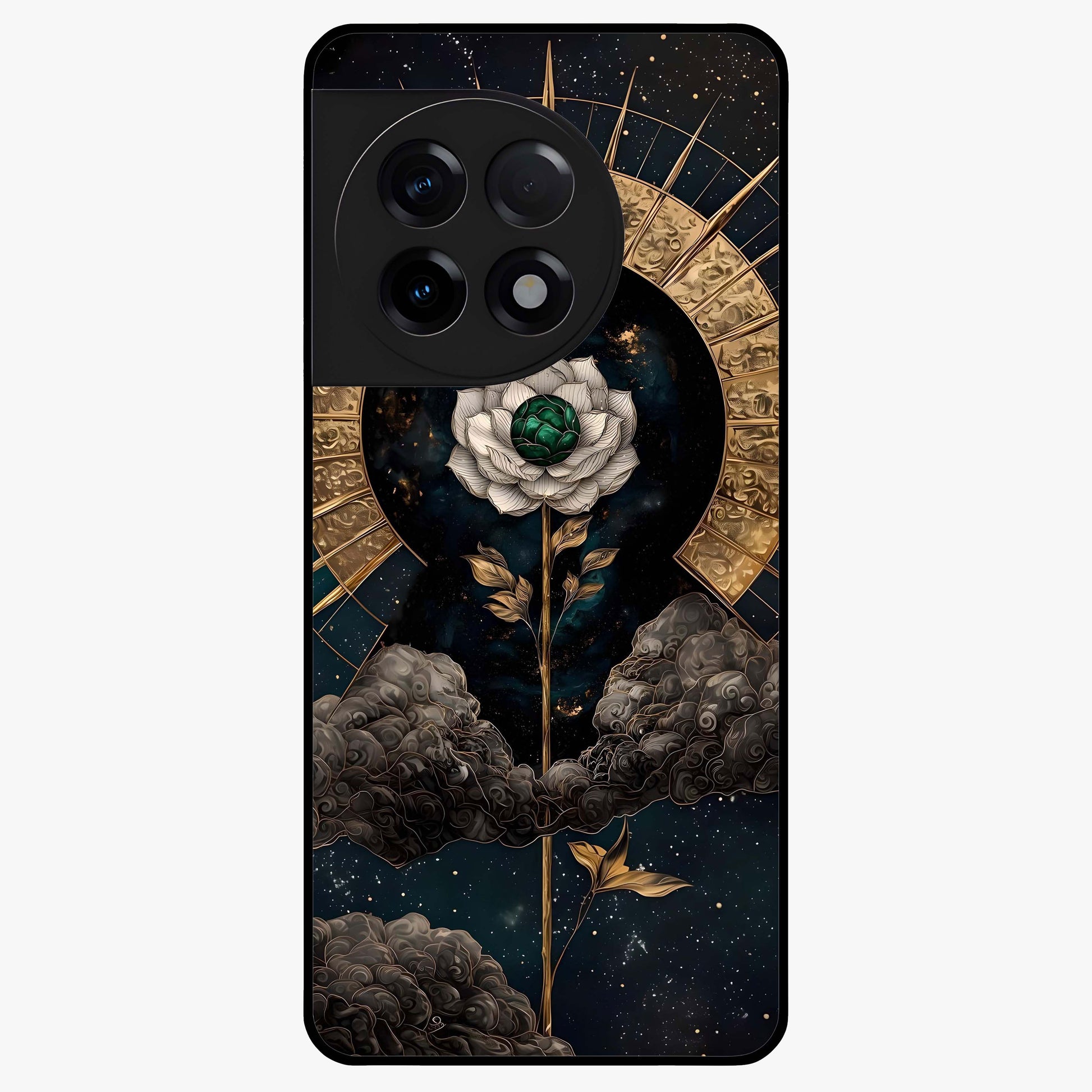Cosmic Bloom Rose Glass Case for 1+11R elegant front view featuring rose artwork blended with cosmic background