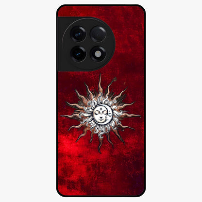 Cosmic Twin Eclipse Glass Case for 1+11R dramatic front view featuring dual eclipse artwork with deep space tones