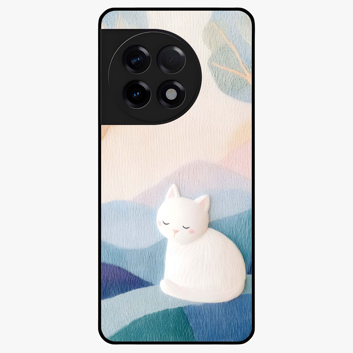 Cotton Dream Cat Glass Case for 1+11R soft front view featuring dreamy cat artwork in pastel tones