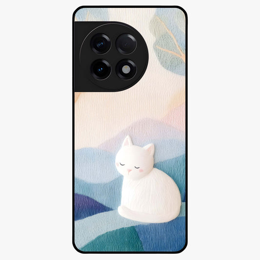 Cotton Dream Cat Glass Case for 1+11R soft front view featuring dreamy cat artwork in pastel tones