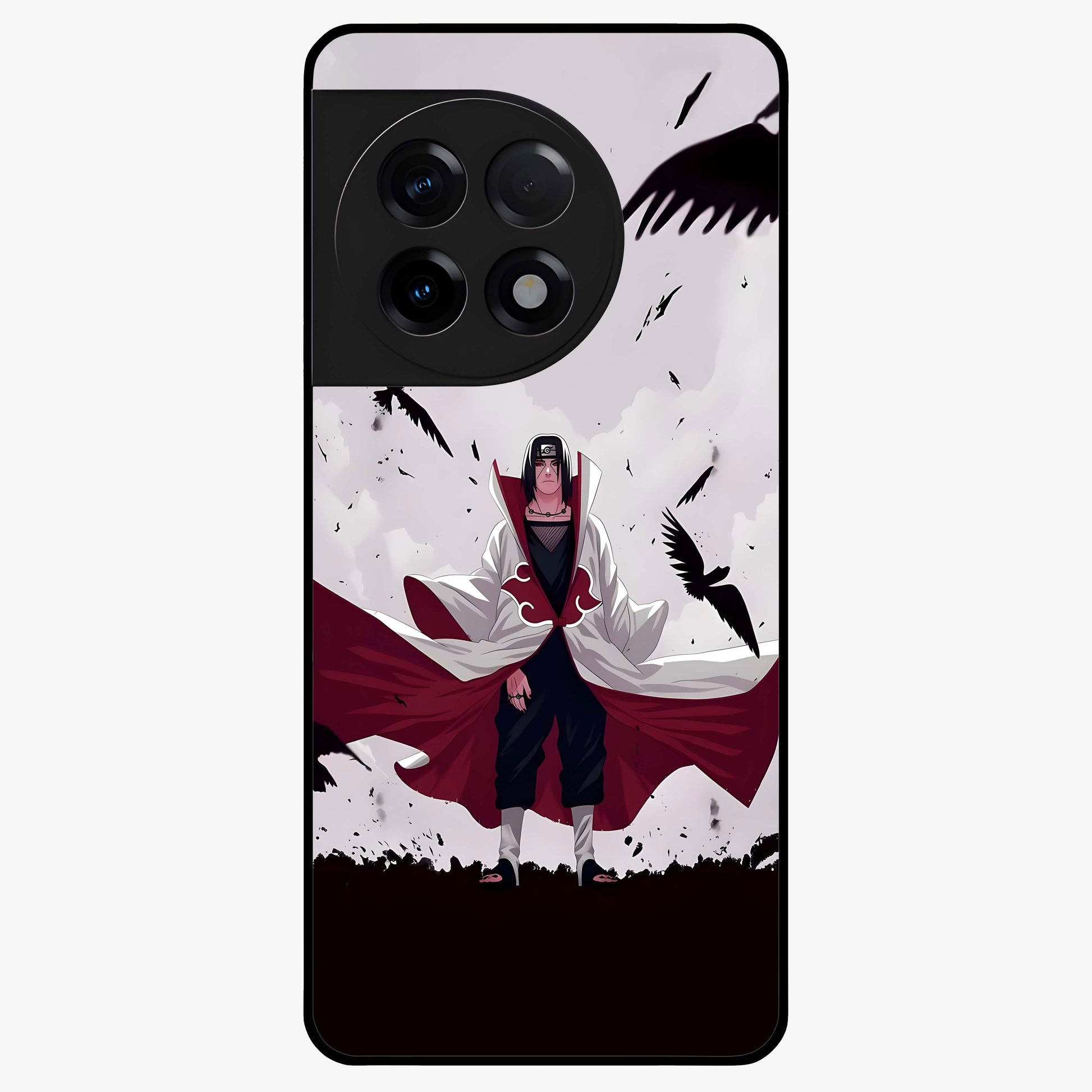 Crimson Crow Ascension Glass Case for 1+11R powerful front view featuring crow artwork with dark crimson background