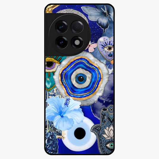 Crimson Evil Eye Charm Glass Case for 1+11R bold front view featuring protective evil eye artwork in deep red tones