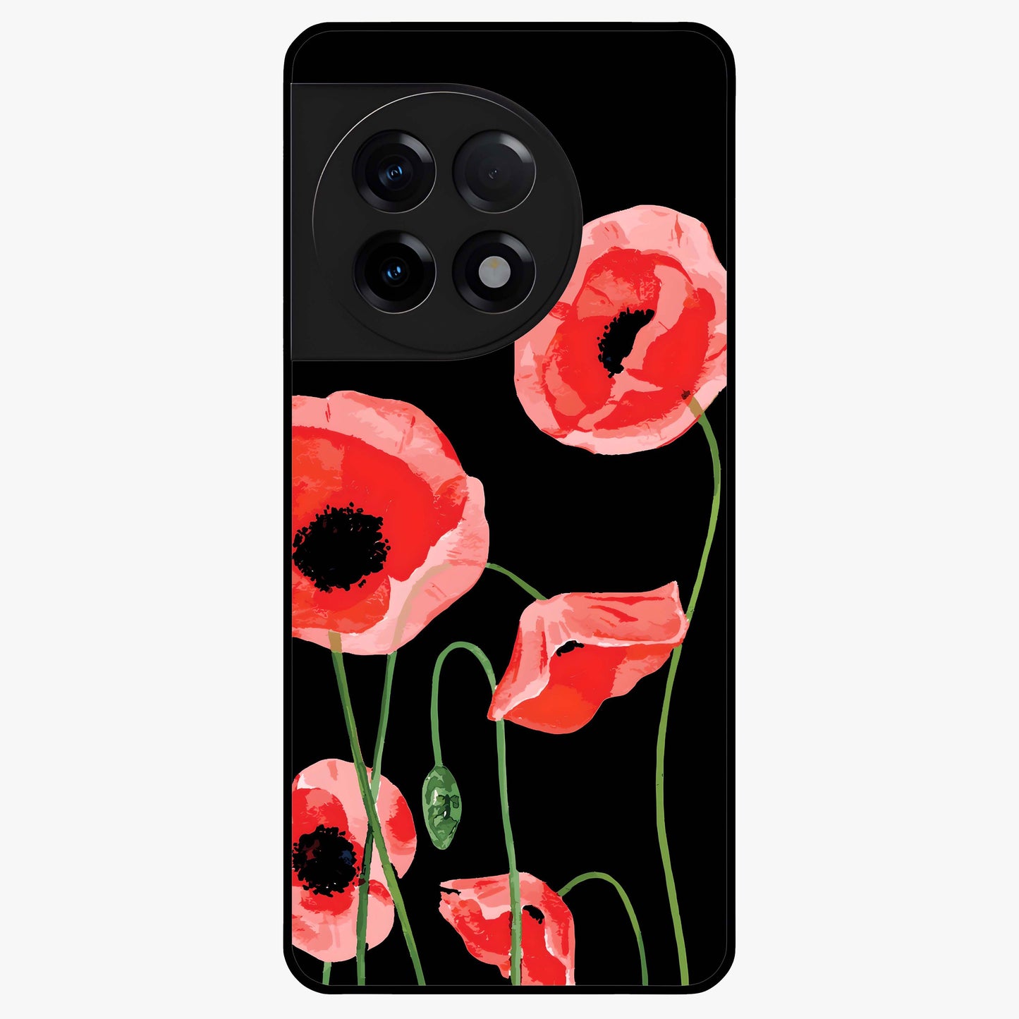 Crimson Garden Dream Glass Case for 1+11R romantic front view featuring rich red floral garden artwork