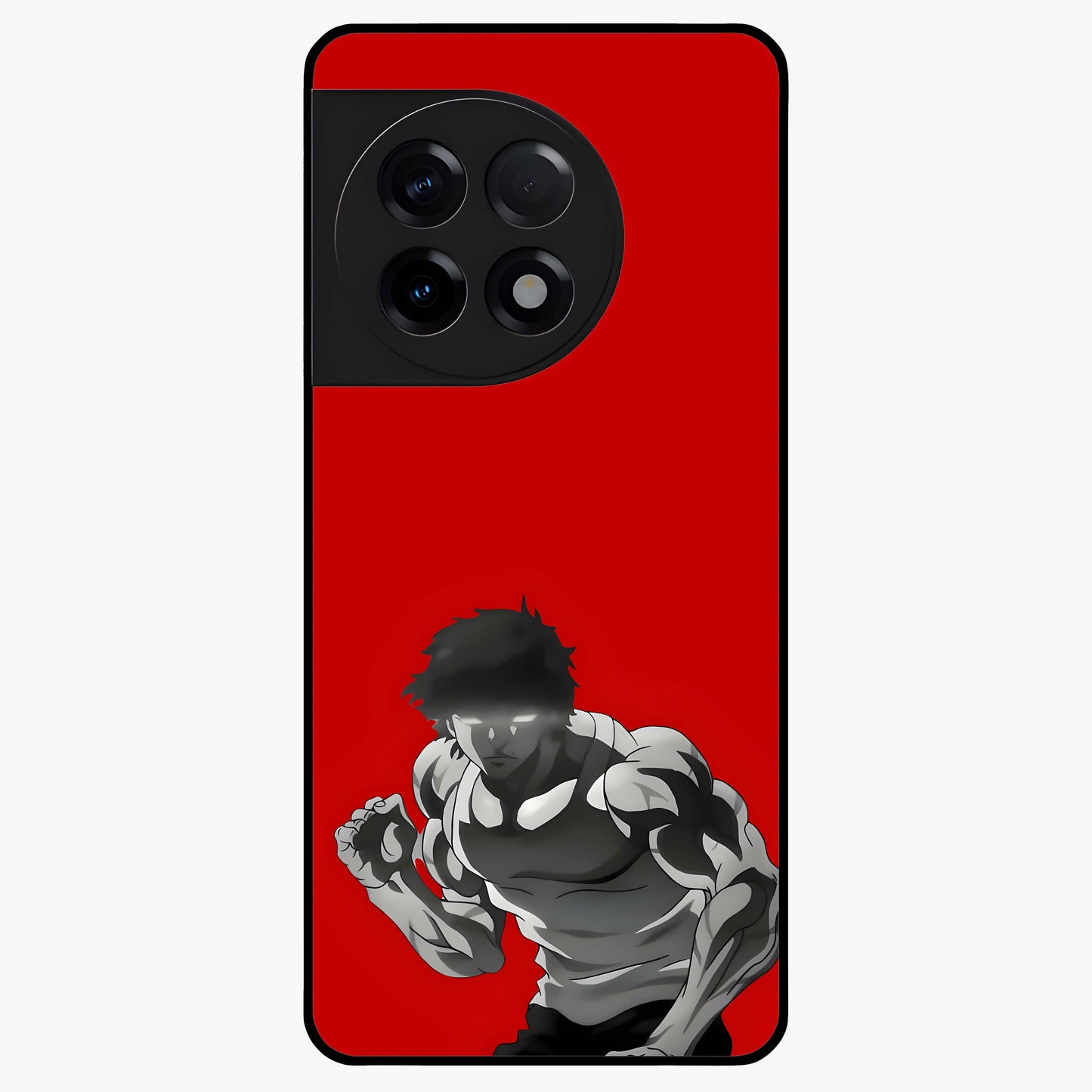 Crimson Power Rush Glass Case for 1+11R bold front view featuring dynamic red abstract motion artwork