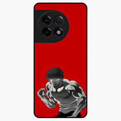 Crimson Power Rush Glass Case for 1+11R bold front view featuring dynamic red abstract motion artwork