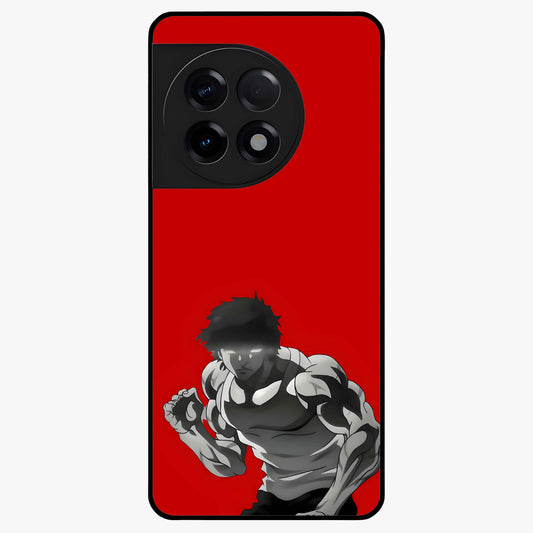 Crimson Power Rush Glass Case for 1+11R bold front view featuring dynamic red abstract motion artwork