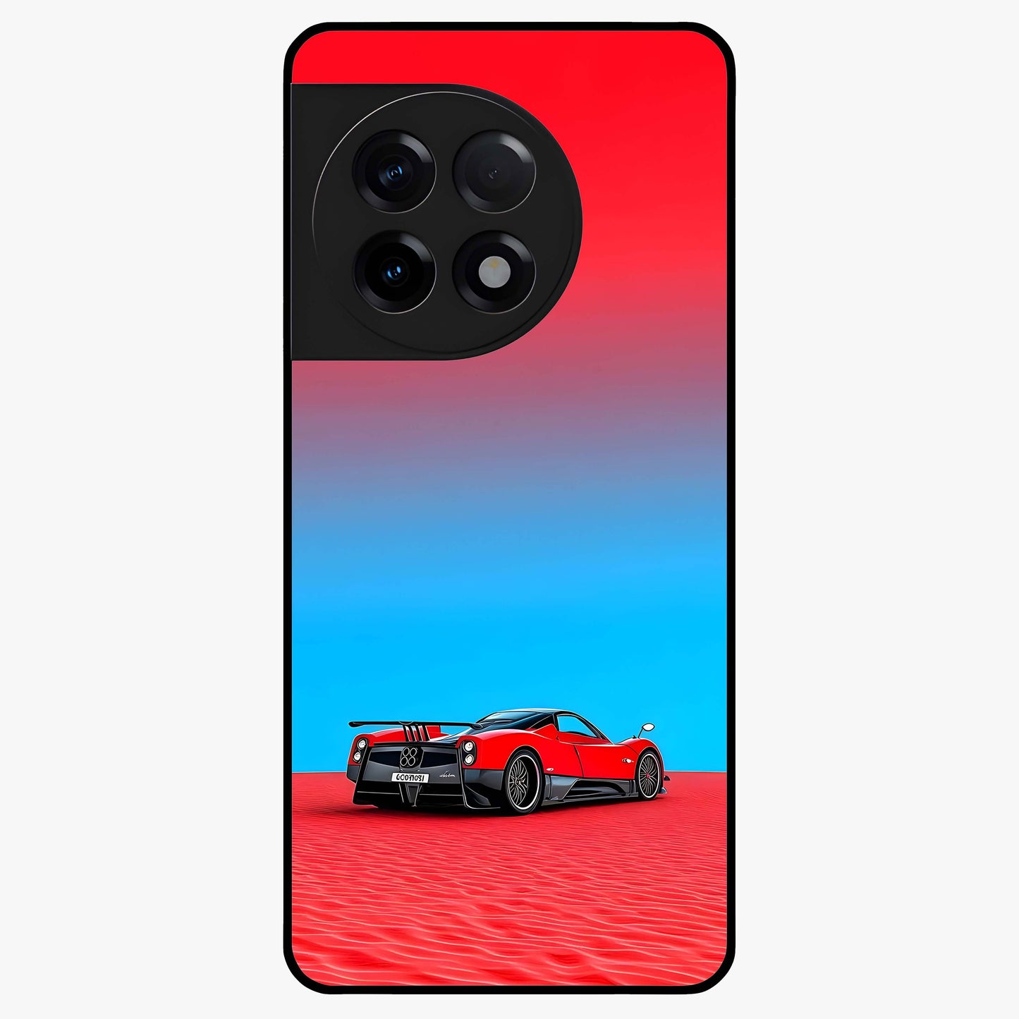 Crimson Speed Mirage Glass Case for 1+11R sleek front view featuring racing inspired red motion artwork