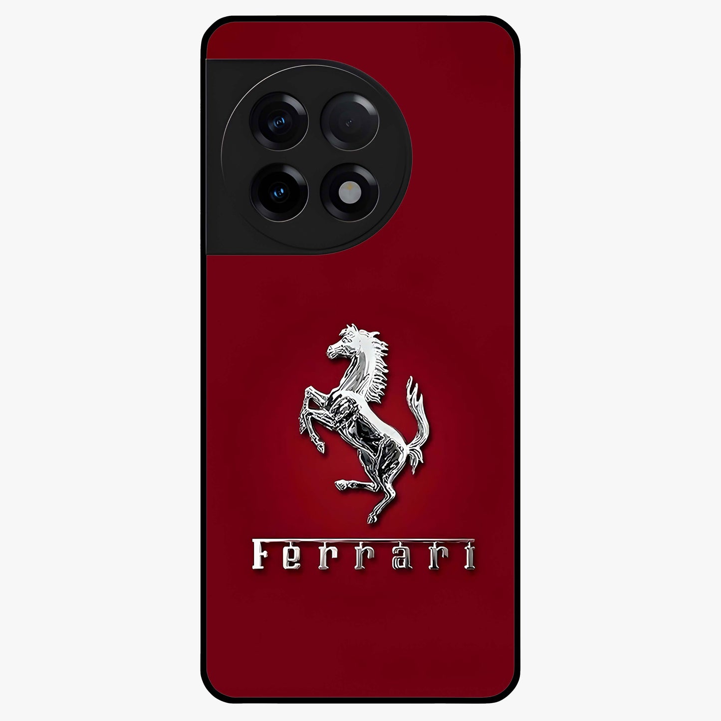 Crimson Stallion Prestige Glass Case for 1+11R powerful front view featuring majestic stallion artwork in crimson tones