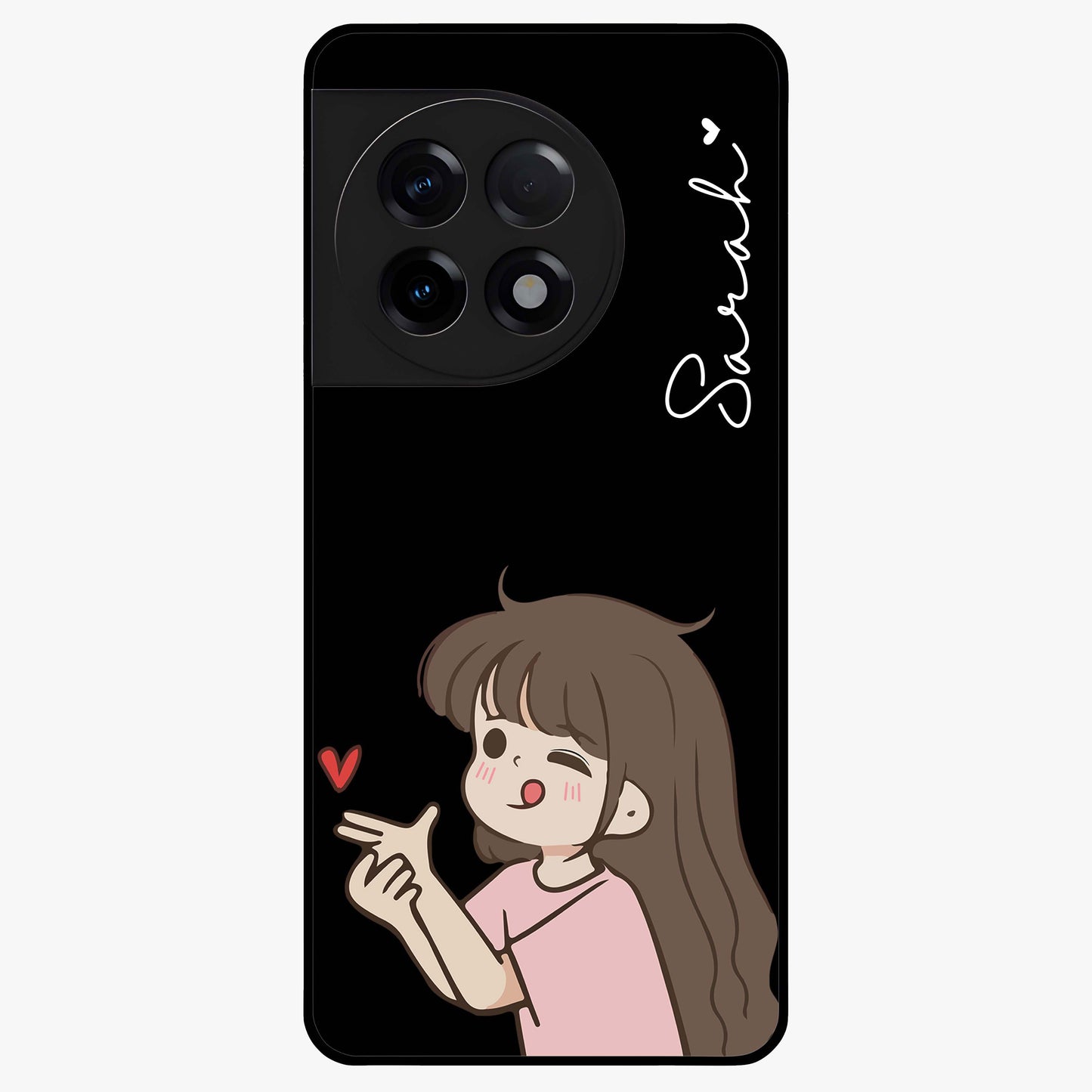 Cute Girl Firing Heart Glass Case for 1+11R charming front view featuring animated heart themed artwork