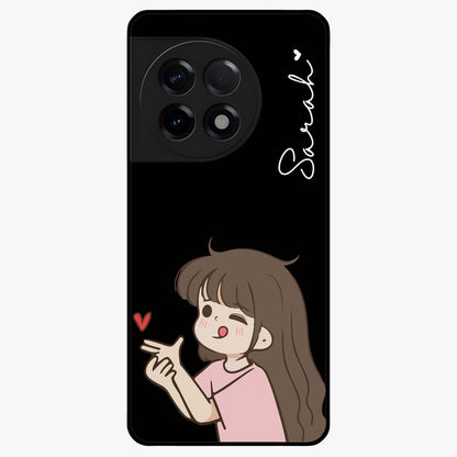 Cute Girl Firing Heart Glass Case for 1+11R charming front view featuring animated heart themed artwork