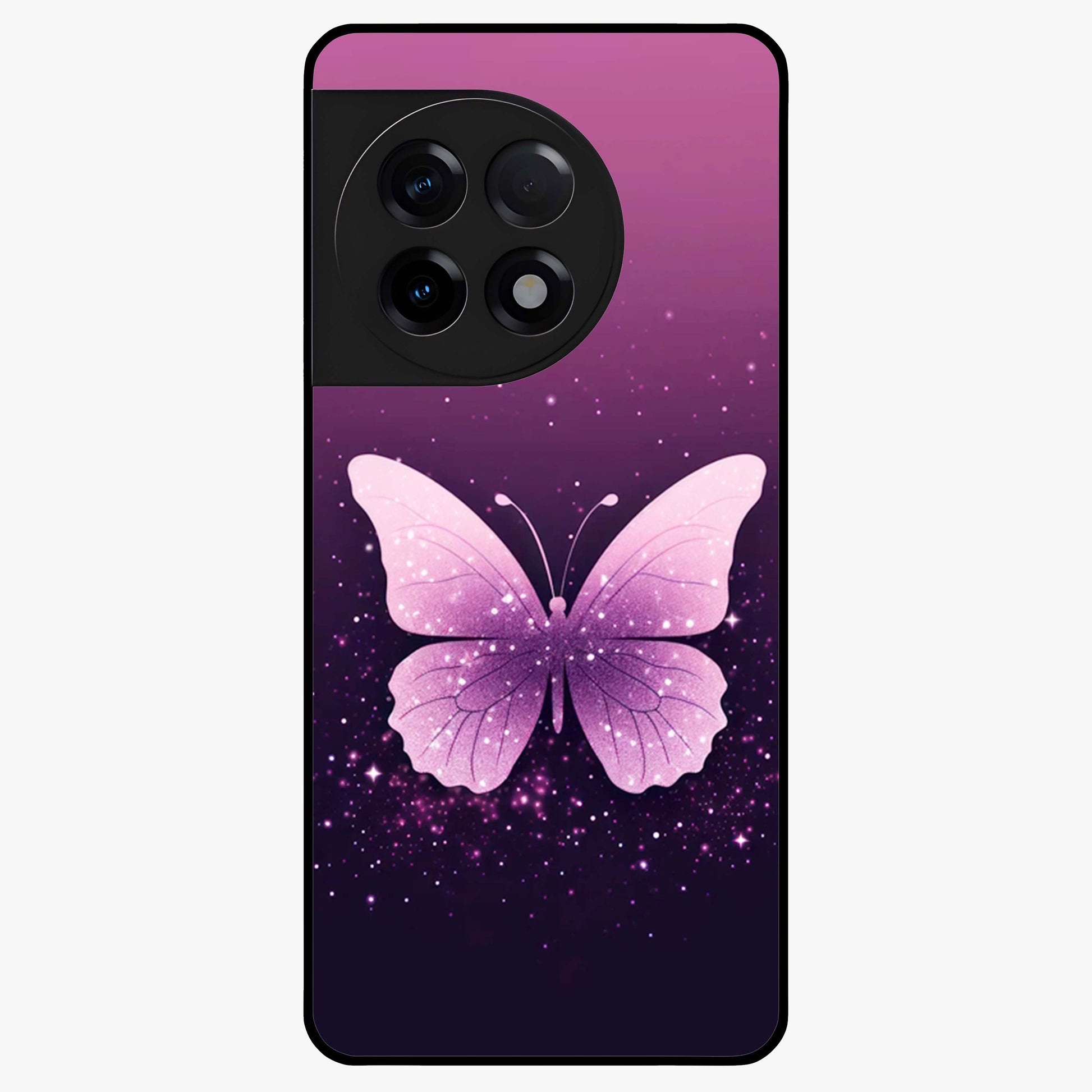 Cute Starry Butterfly Glass Case for 1+11R dreamy front view featuring butterfly artwork with sparkling star accents
