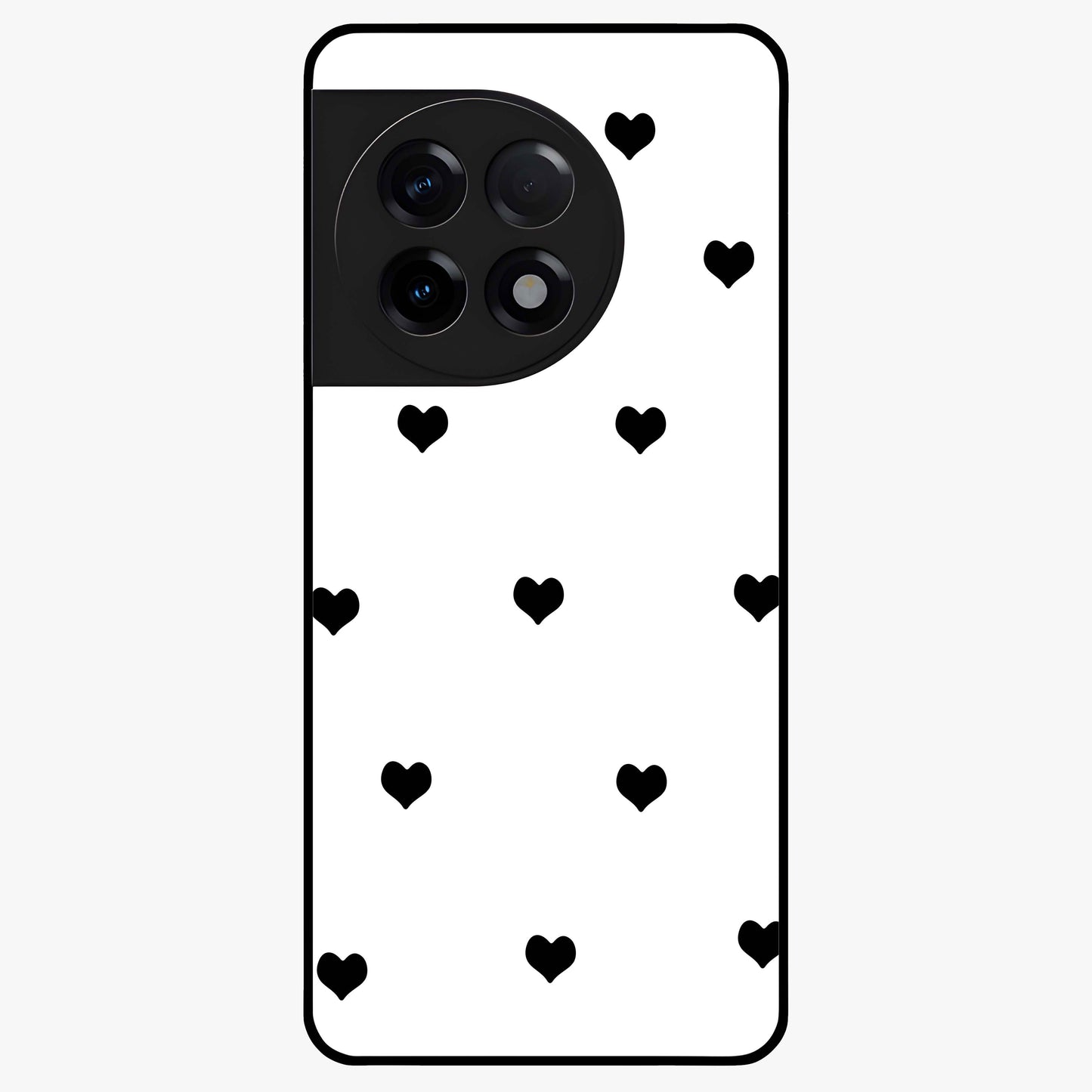 Cute Simple black Hearts Glass Case for 1+11R powerful front view featuring dark ascension themed artwork