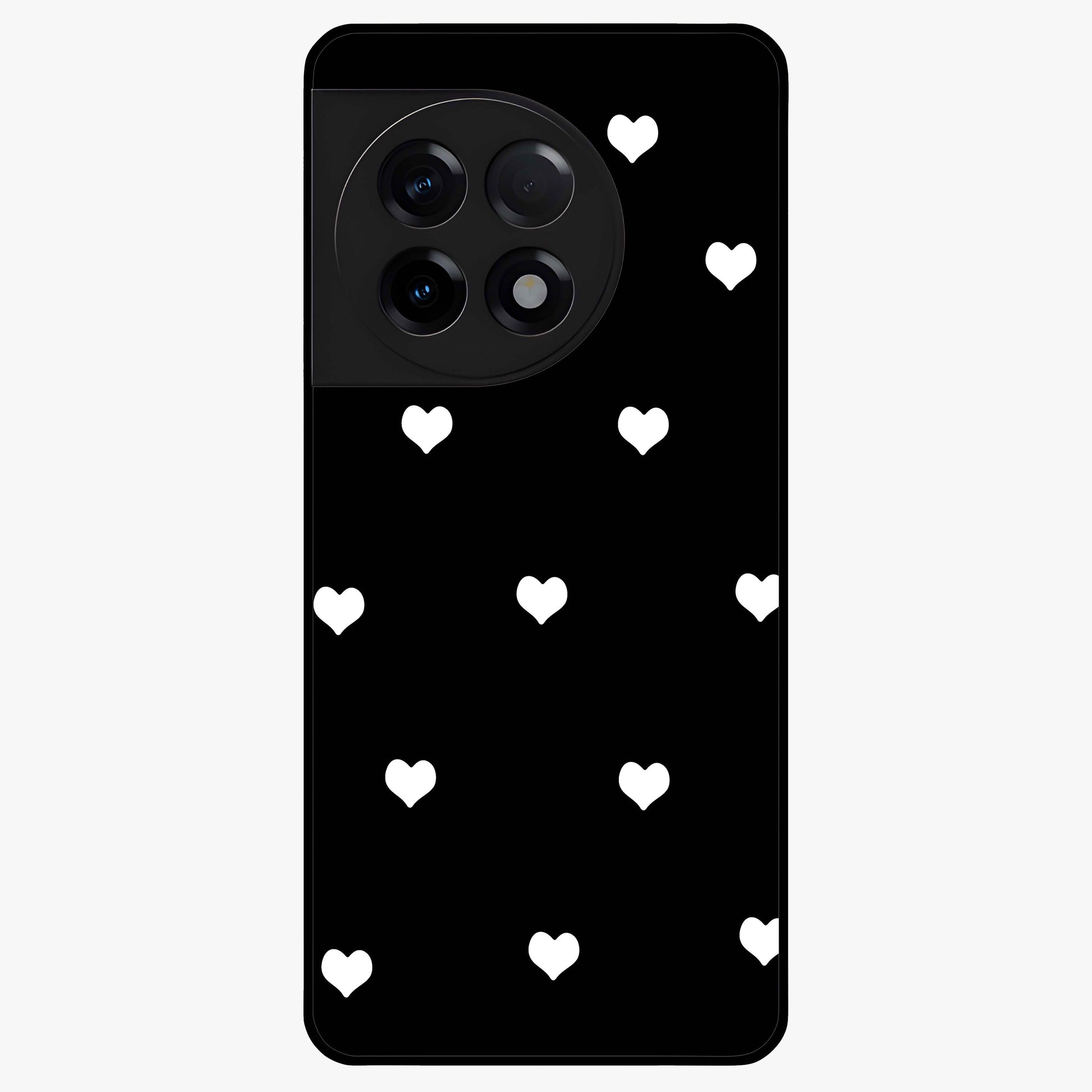 Cute Simple White Hearts Glass Case for 1+11R powerful front view featuring dark ascension themed artwork
