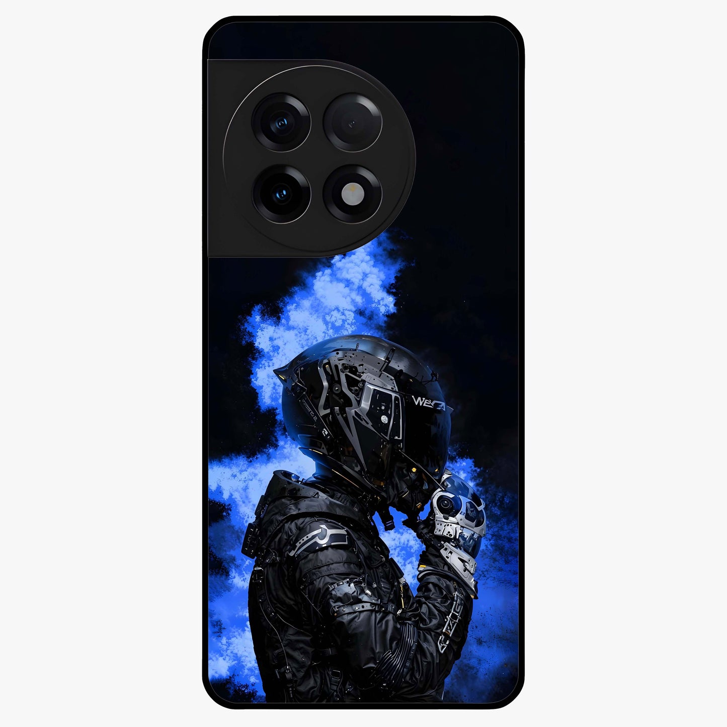 Cyber Sentinel Protocol Glass Case for 1+11R bold front view featuring futuristic cyberpunk inspired artwork