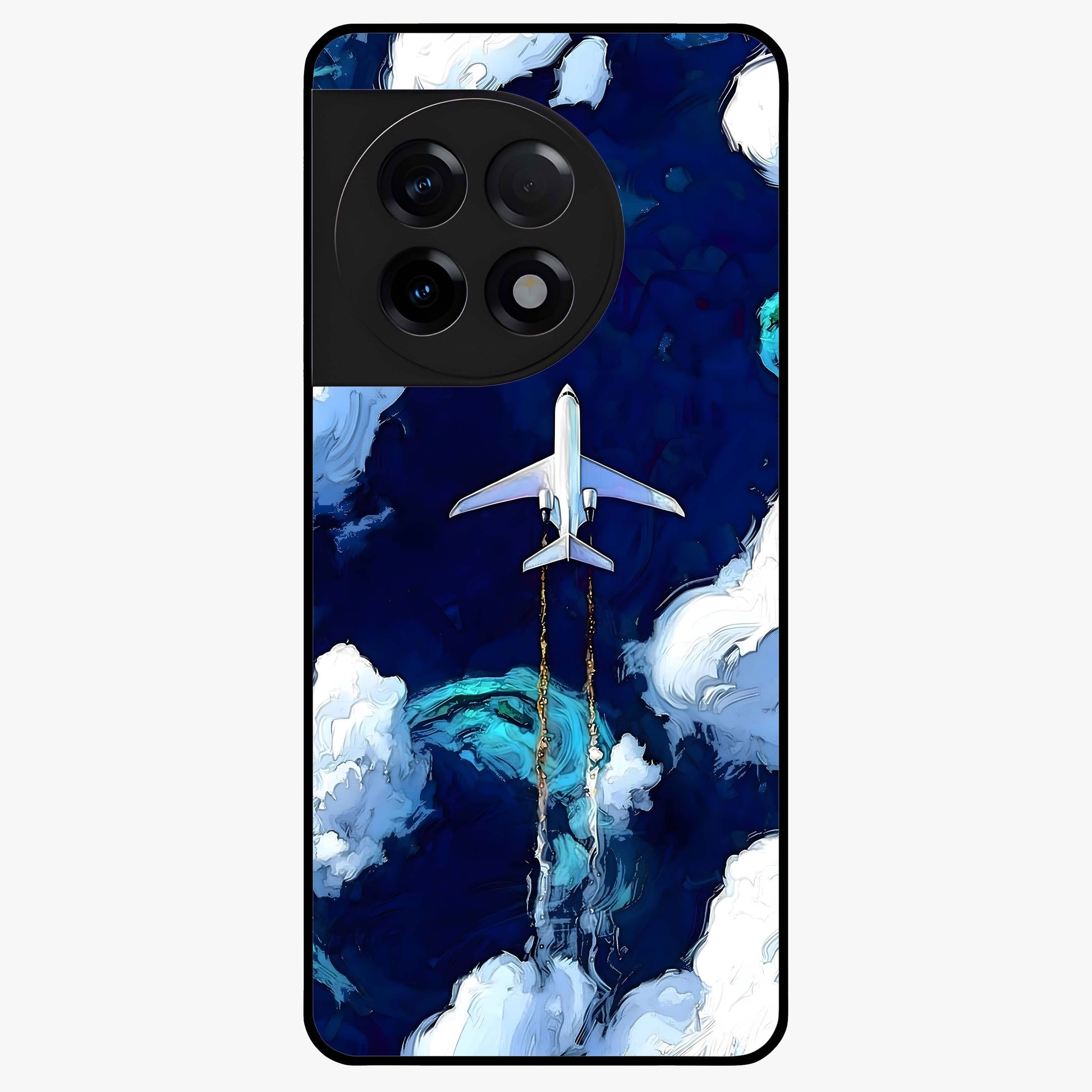 Dark Airplane Glass Case for 1+11R bold front view featuring airplane silhouette artwork on dark background