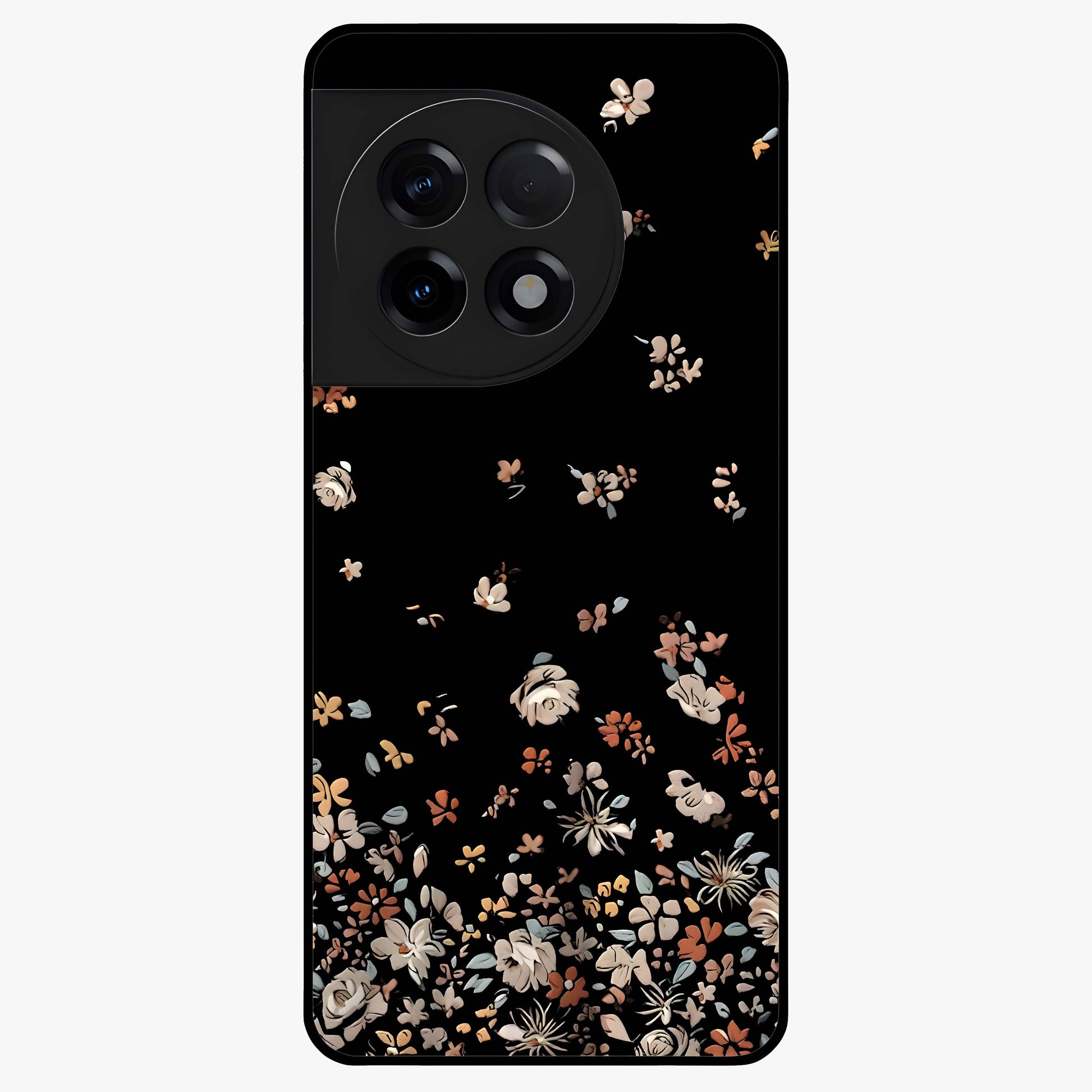 Dark Petal Aesthetic Glass Case for 1+11R elegant front view featuring moody floral artwork with deep tones