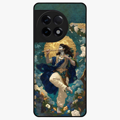 Divine Krishna Art Glass Case for 1+11R devotional front view featuring detailed Krishna artwork