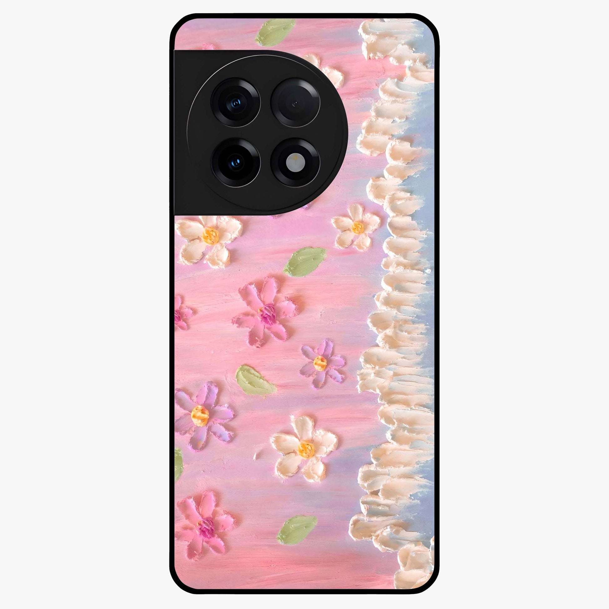 Dreamy Painted Garden Glass Case for 1+11R artistic front view featuring hand painted floral garden artwork