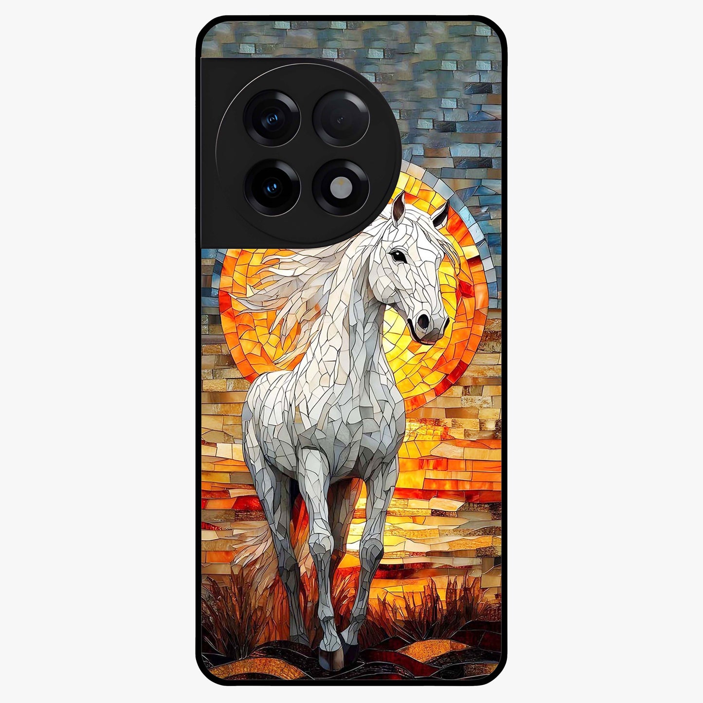 Elected Horse Glass Case for 1+11R bold front view featuring powerful horse illustration artwork