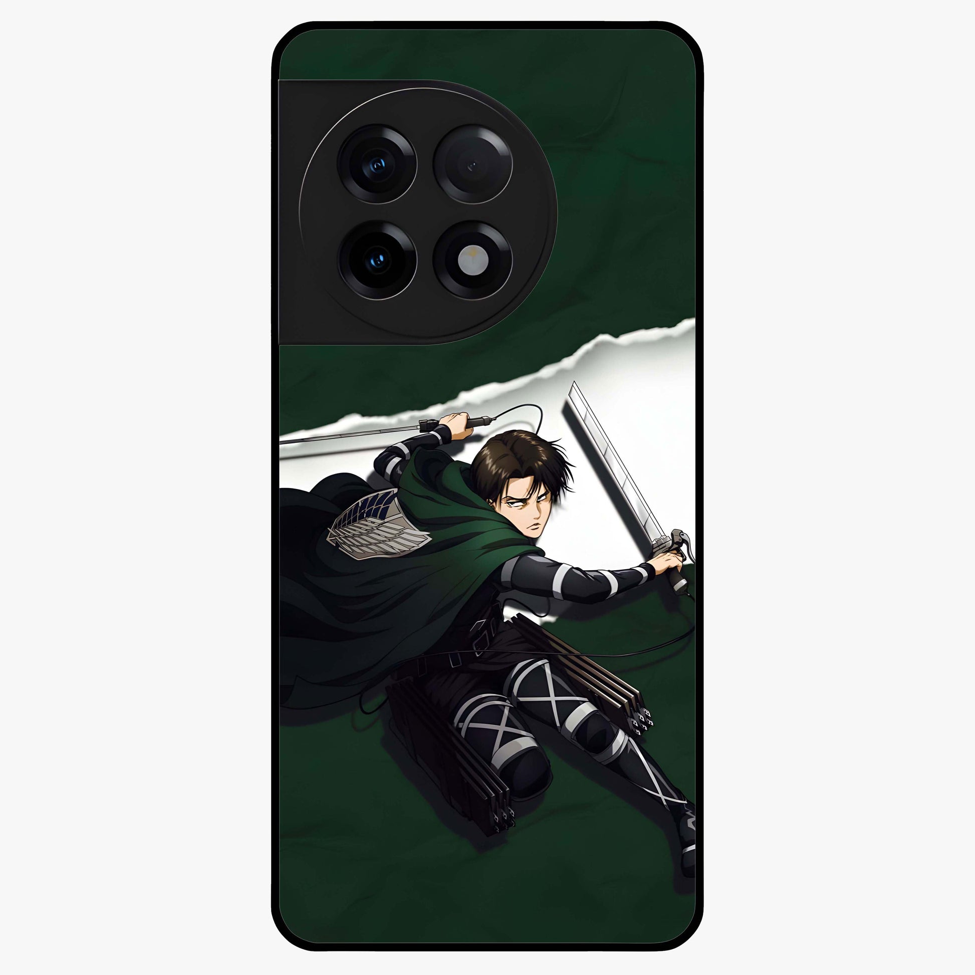 Emerald War Vanguard Glass Case for 1+11R striking front view featuring warrior inspired artwork in emerald tones