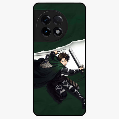 Emerald War Vanguard Glass Case for 1+11R striking front view featuring warrior inspired artwork in emerald tones