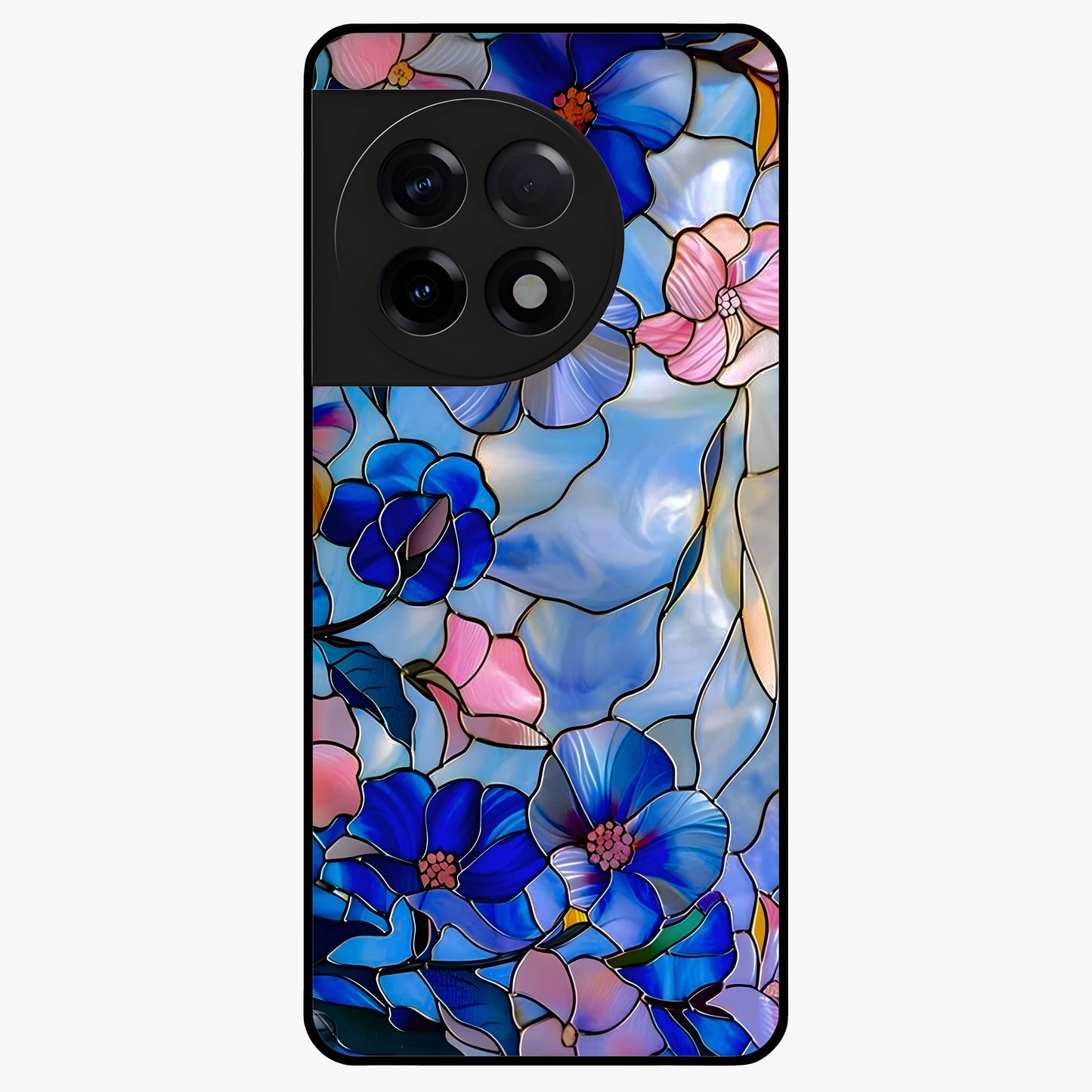 Eternal Floral Stained Glass Case for 1+11R elegant front view featuring stained glass inspired floral artwork