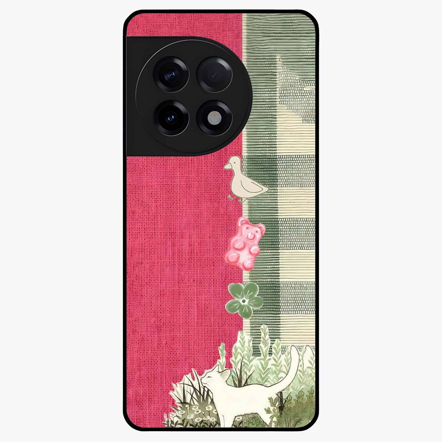 Fabric Patterns Glass Case for 1+11R stylish front view featuring textile inspired pattern artwork