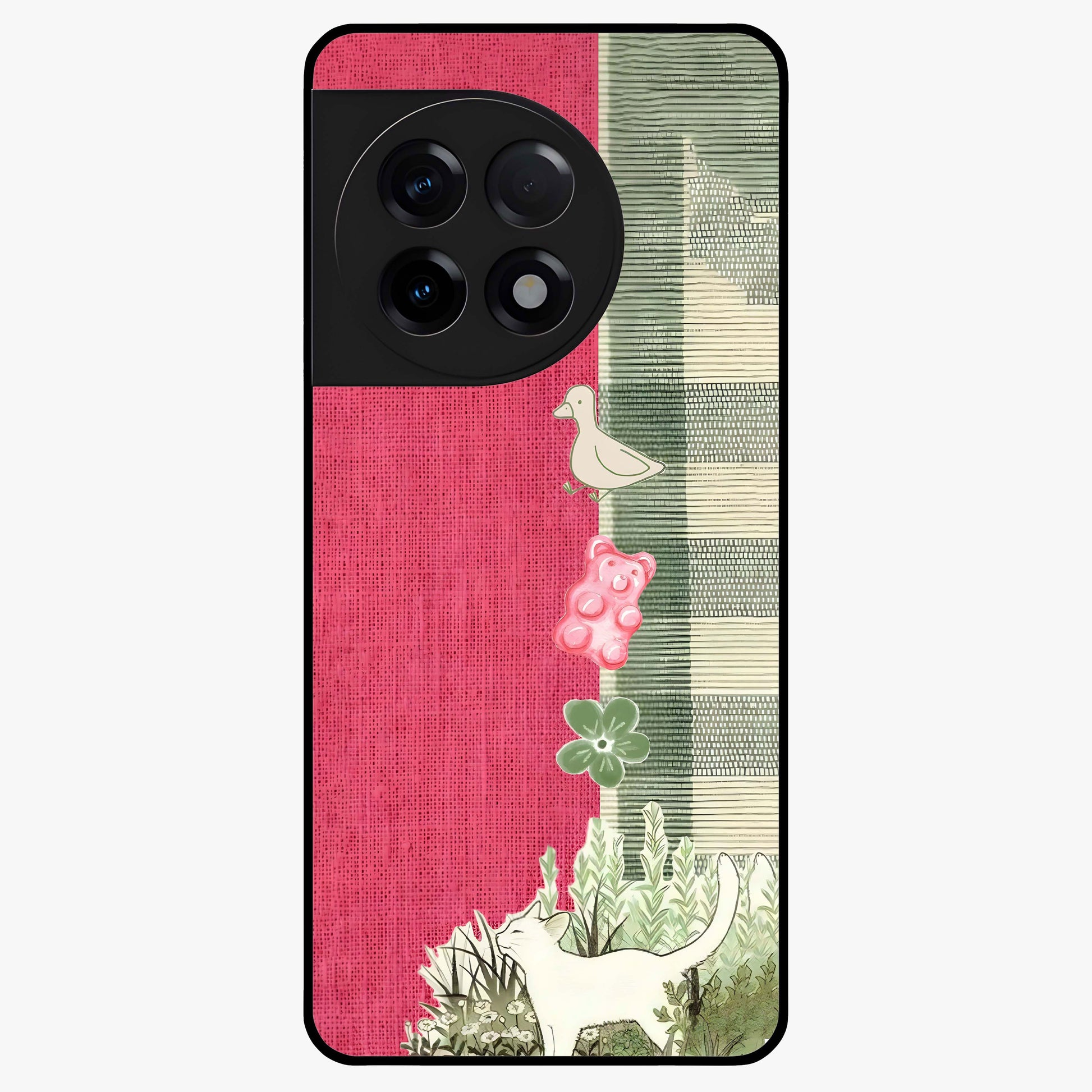 Fabric Patterns Glass Case for 1+11R stylish front view featuring textile inspired pattern artwork