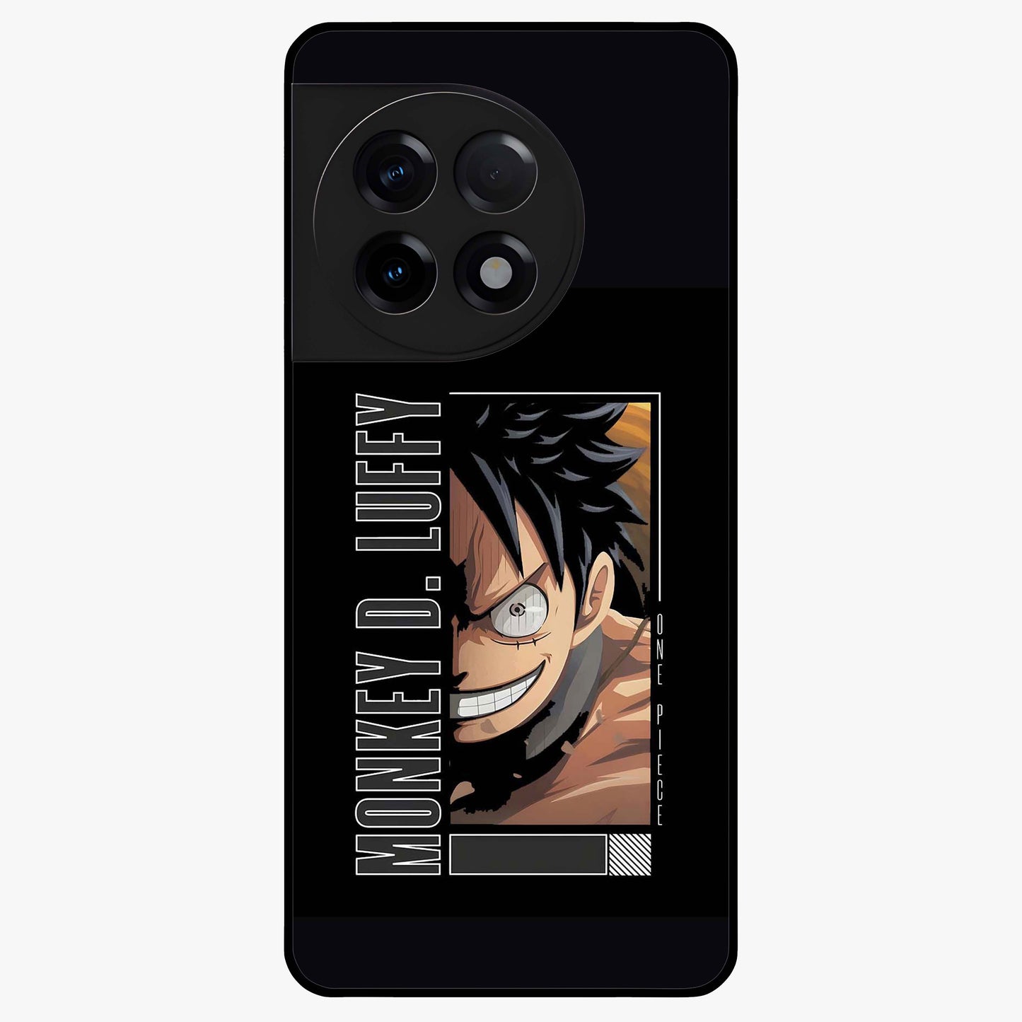 Fearless Pirate Smile Glass Case for 1+11R edgy front view featuring pirate inspired artwork with bold expression