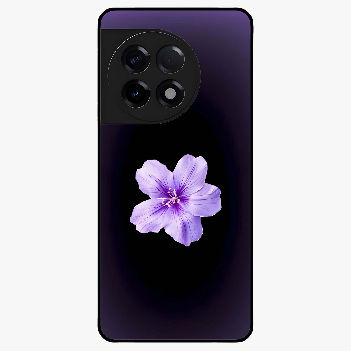 Flower on Soft Violet Gradient Glass Case for 1+11R elegant front view featuring floral artwork over smooth violet gradient