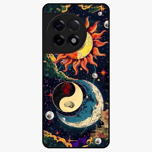 Future Universe Glass Case for 1+11R futuristic front view featuring cosmic inspired abstract artwork