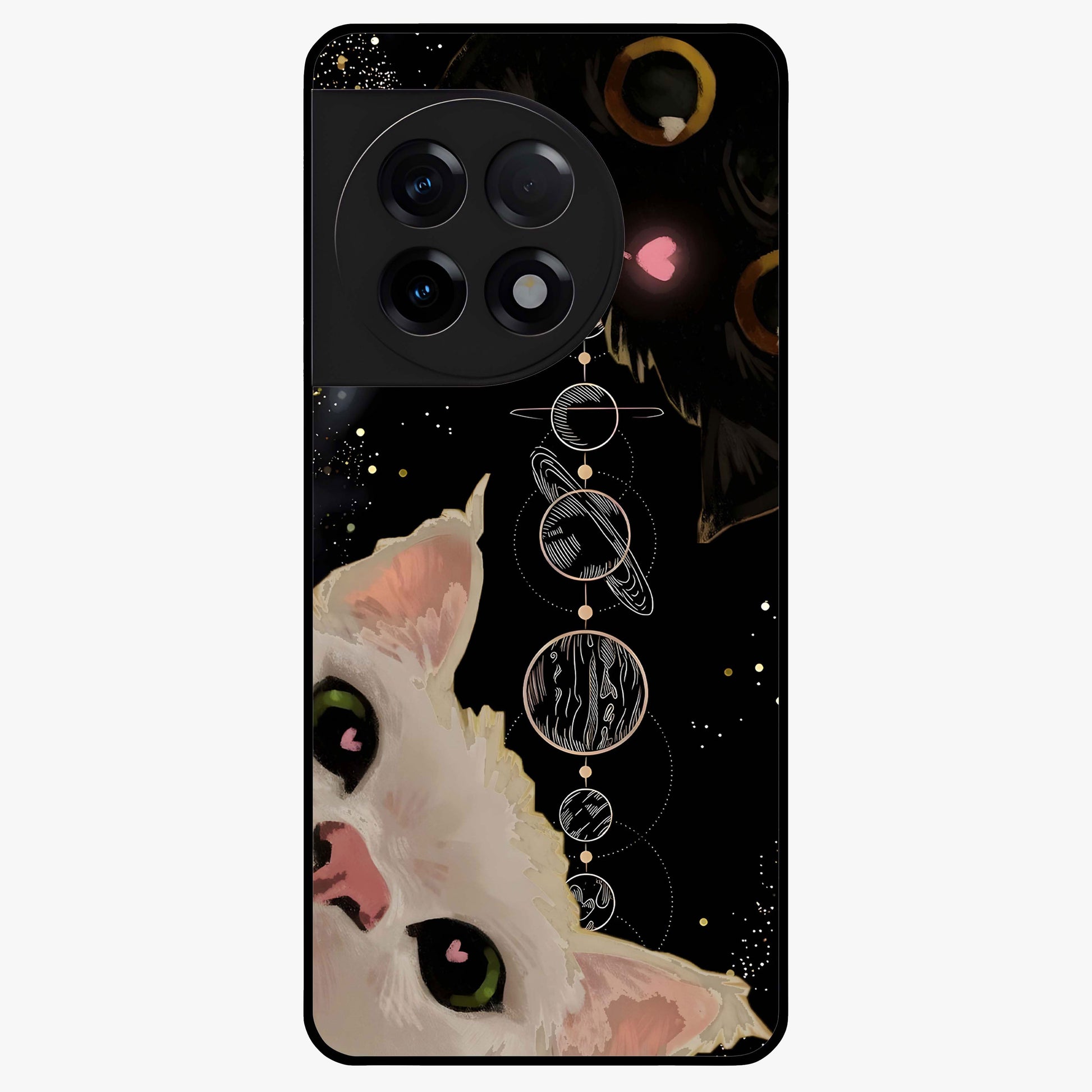 Galactic Cat Glass Case for 1+11R mystical front view featuring cat artwork against cosmic galaxy background