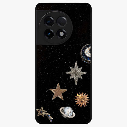 Galactic Charm Glow Glass Case for 1+11R radiant front view featuring glowing cosmic charm artwork
