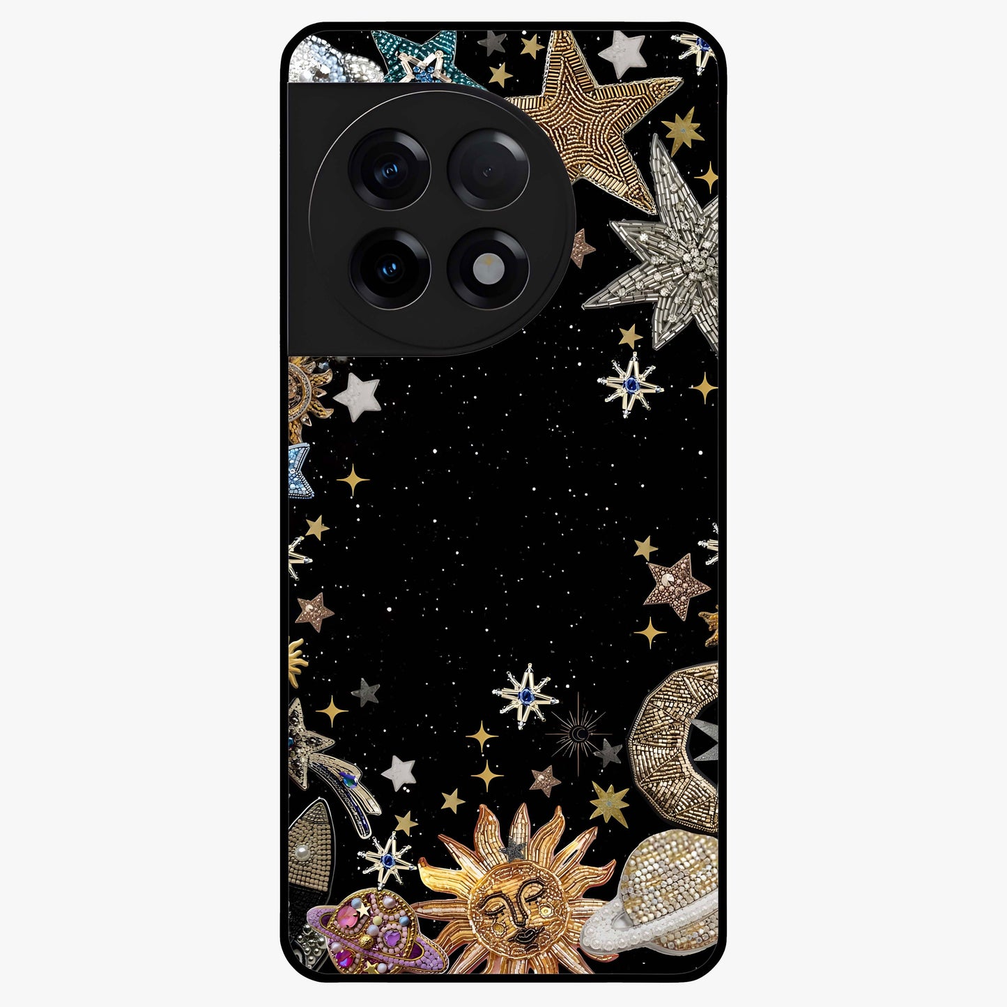 Galactic Jewel Stars Glass Case for 1+11R elegant front view featuring sparkling jewel inspired star artwork